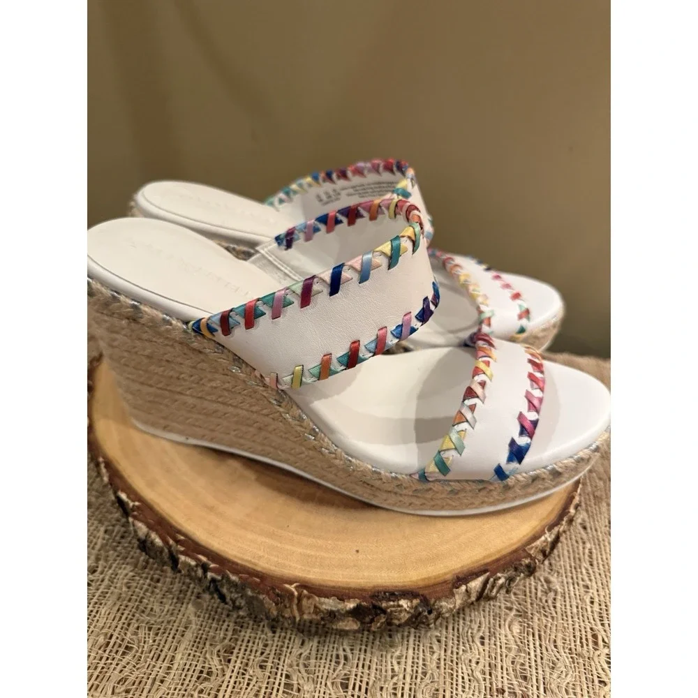 Karl Lagerfeld Paris Charcel Double Strap Colorful‎ Espadrille Wedge Sandal 9